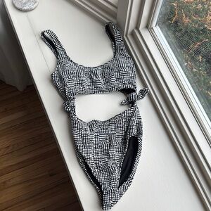 Aerie Black and White One Piece Swimsuit with Cutout Design